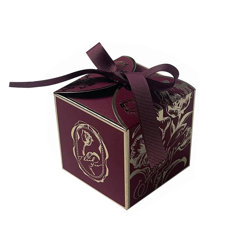 Luxury French Style Wedding Candy Boxes – Golden Paper Gift Favor Box with Ribbon (10–100pcs Lot)