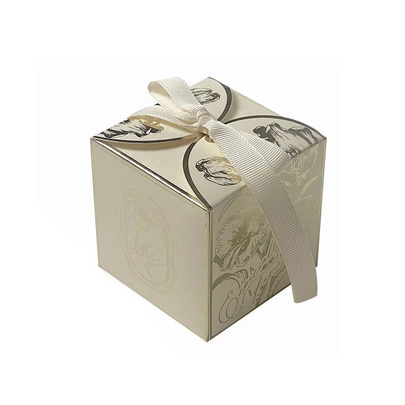 Luxury French Style Wedding Candy Boxes – Golden Paper Gift Favor Box with Ribbon (10–100pcs Lot)