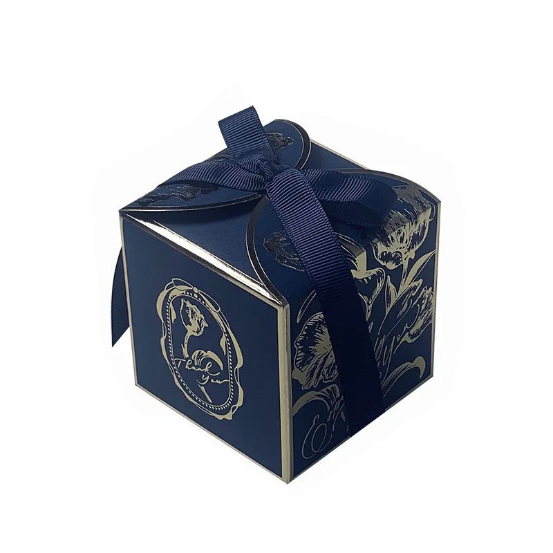 Luxury French Style Wedding Candy Boxes – Golden Paper Gift Favor Box with Ribbon (10–100pcs Lot)