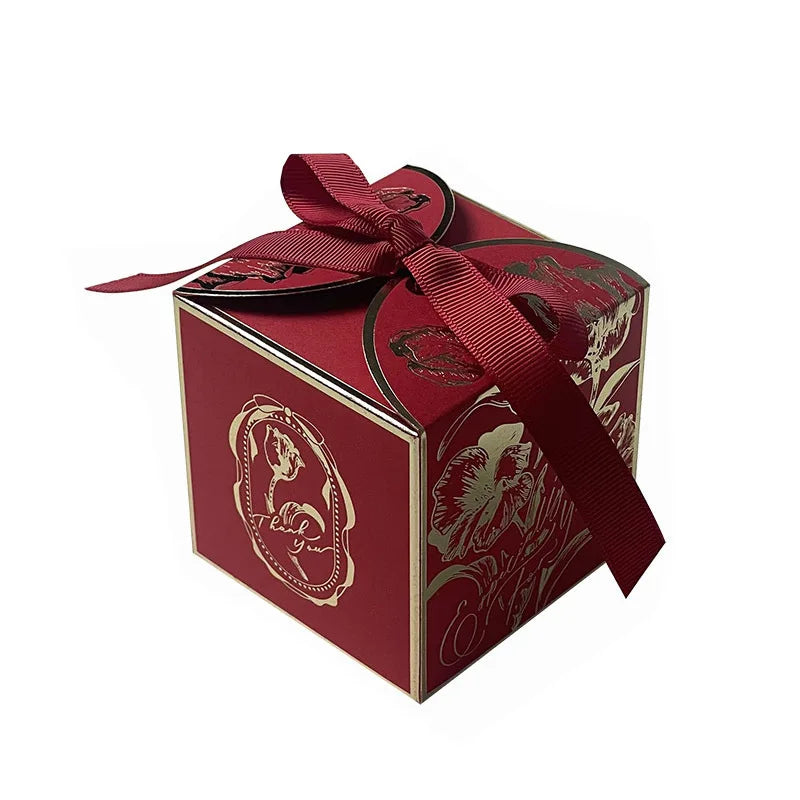 Luxury French Style Wedding Candy Boxes – Golden Paper Gift Favor Box with Ribbon (10–100pcs Lot)