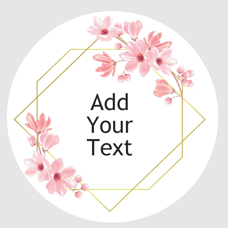 Custom Floral Frame Design Stickers – Personalized Round Labels for Weddings, Gifts & Packaging (100pcs)