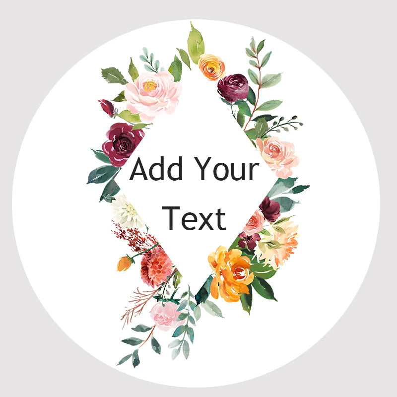 Custom Floral Frame Design Stickers – Personalized Round Labels for Weddings, Gifts & Packaging (100pcs)