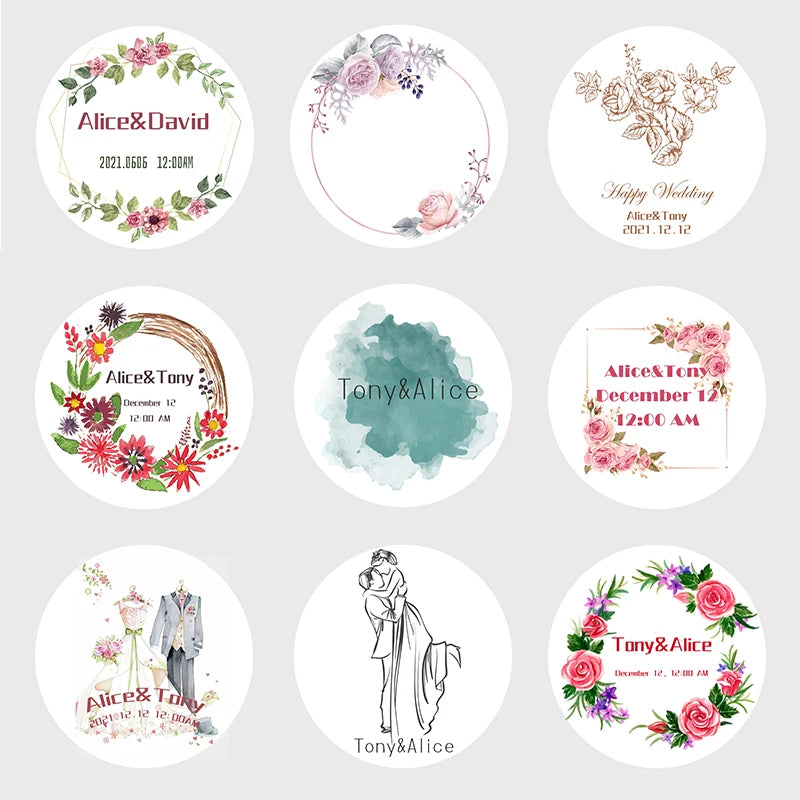 Custom Floral Frame Design Stickers – Personalized Round Labels for Weddings, Gifts & Packaging (100pcs)