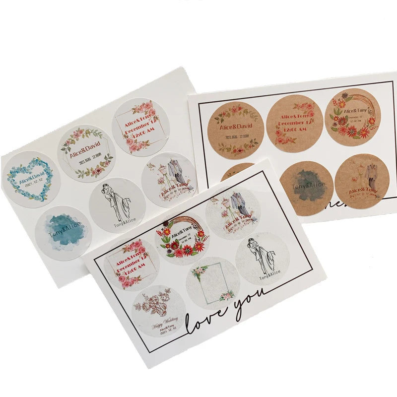 Custom Floral Frame Design Stickers – Personalized Round Labels for Weddings, Gifts & Packaging (100pcs)