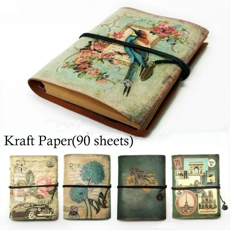 Vintage PU Leather Notebook – Refillable Kraft Paper Journal for Writing, Sketching & Planning