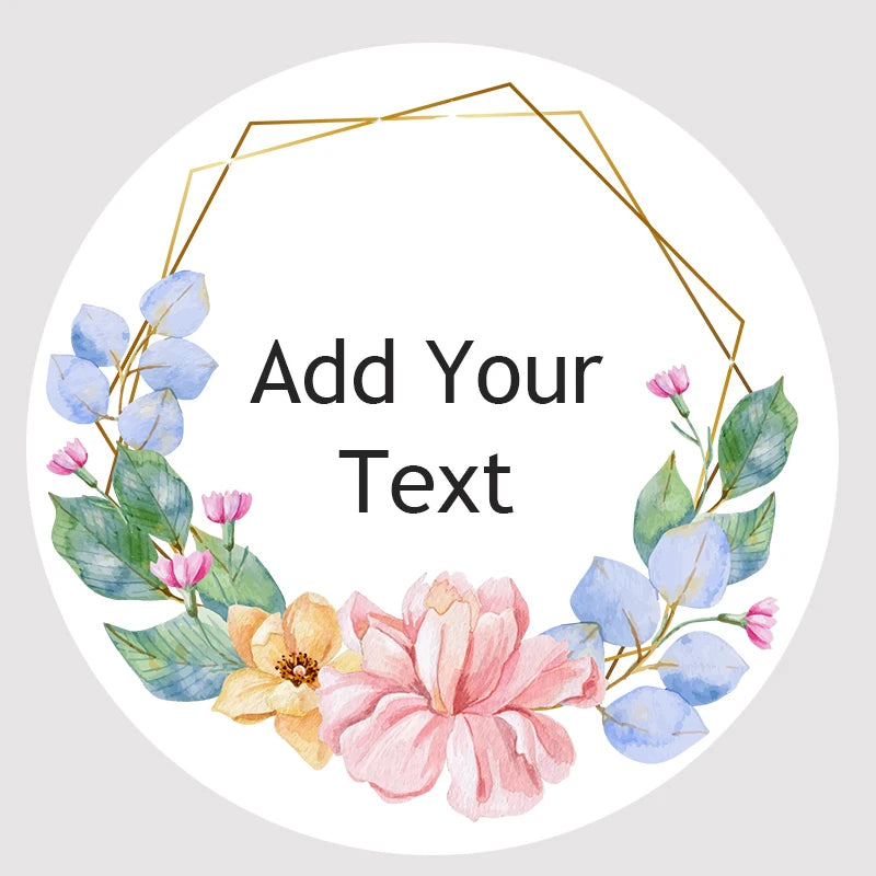 Custom Floral Frame Design Stickers – Personalized Round Labels for Weddings, Gifts & Packaging (100pcs)