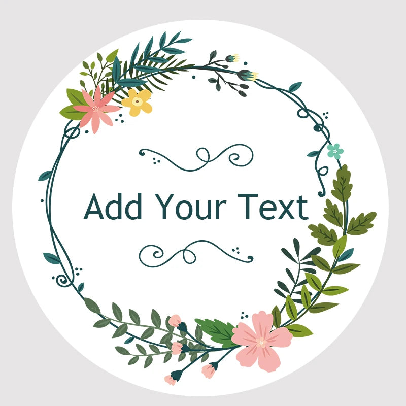 Custom Floral Frame Design Stickers – Personalized Round Labels for Weddings, Gifts & Packaging (100pcs)