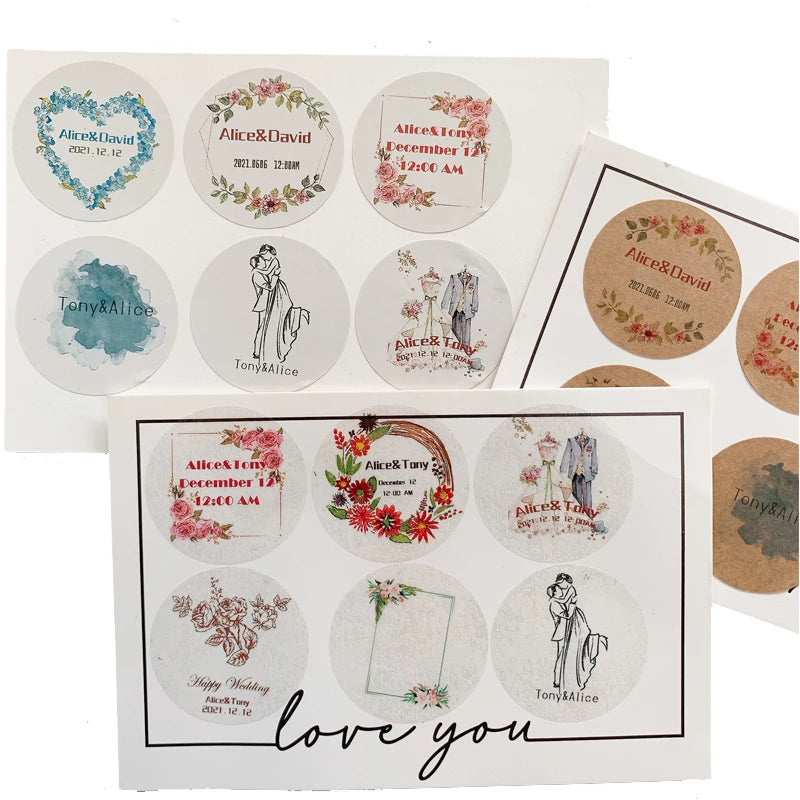 Custom Floral Frame Design Stickers – Personalized Round Labels for Weddings, Gifts & Packaging (100pcs)