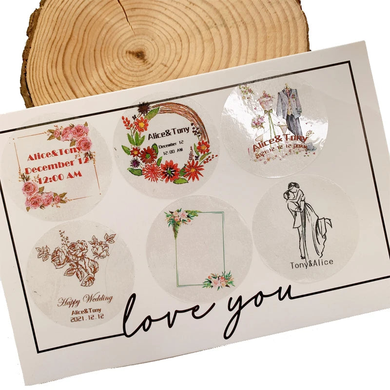 Custom Floral Frame Design Stickers – Personalized Round Labels for Weddings, Gifts & Packaging (100pcs)