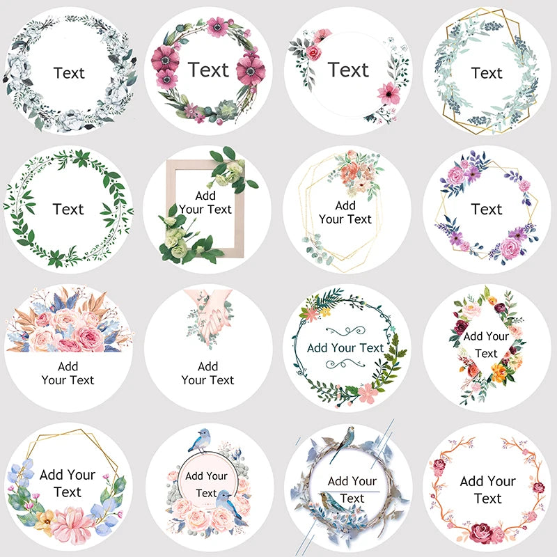 Custom Floral Frame Design Stickers – Personalized Round Labels for Weddings, Gifts & Packaging (100pcs)
