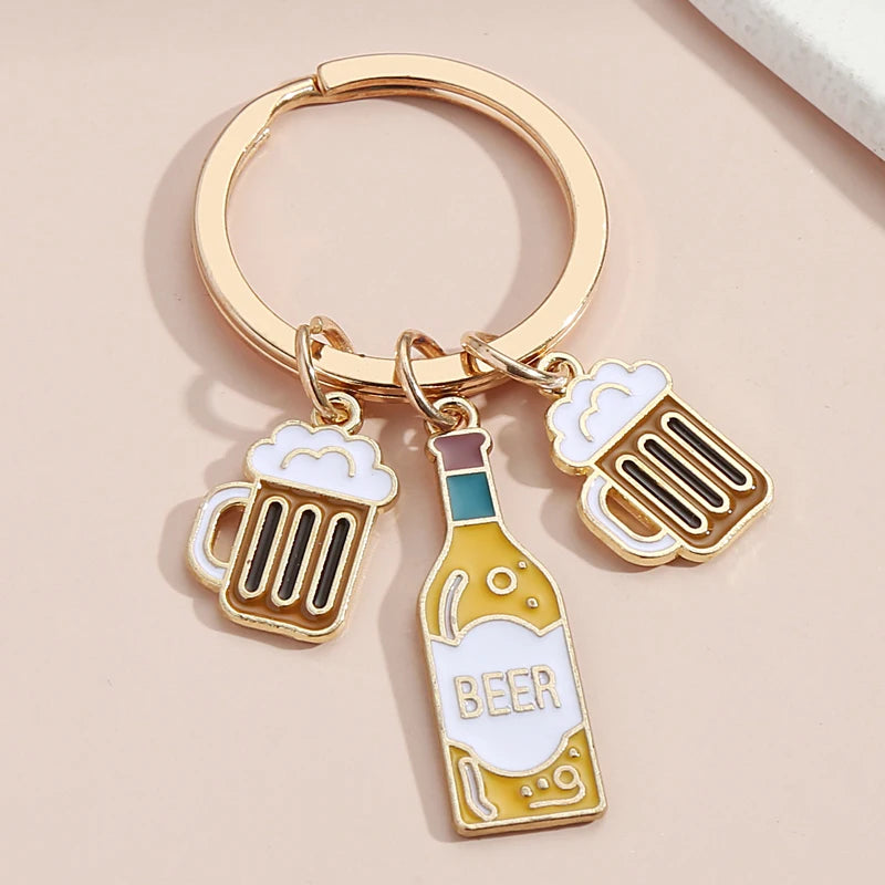 Enamel Wine & Beer Keychain – Trendy Bar-Themed Key Ring for Bags, Cars & Gifts