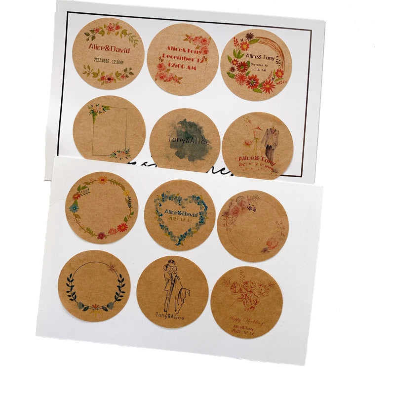 Custom Floral Frame Design Stickers – Personalized Round Labels for Weddings, Gifts & Packaging (100pcs)