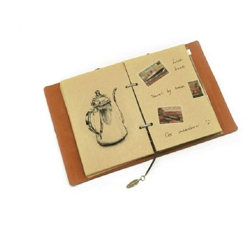 Vintage PU Leather Notebook – Refillable Kraft Paper Journal for Writing, Sketching & Planning