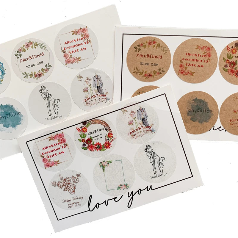 Custom Floral Frame Design Stickers – Personalized Round Labels for Weddings, Gifts & Packaging (100pcs)