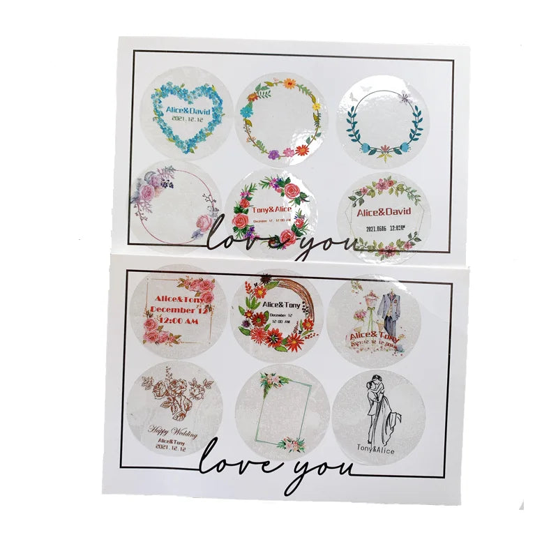 Custom Floral Frame Design Stickers – Personalized Round Labels for Weddings, Gifts & Packaging (100pcs)