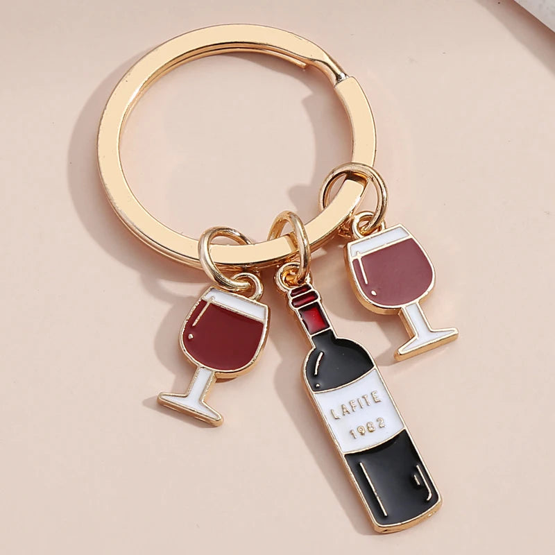 Enamel Wine & Beer Keychain – Trendy Bar-Themed Key Ring for Bags, Cars & Gifts