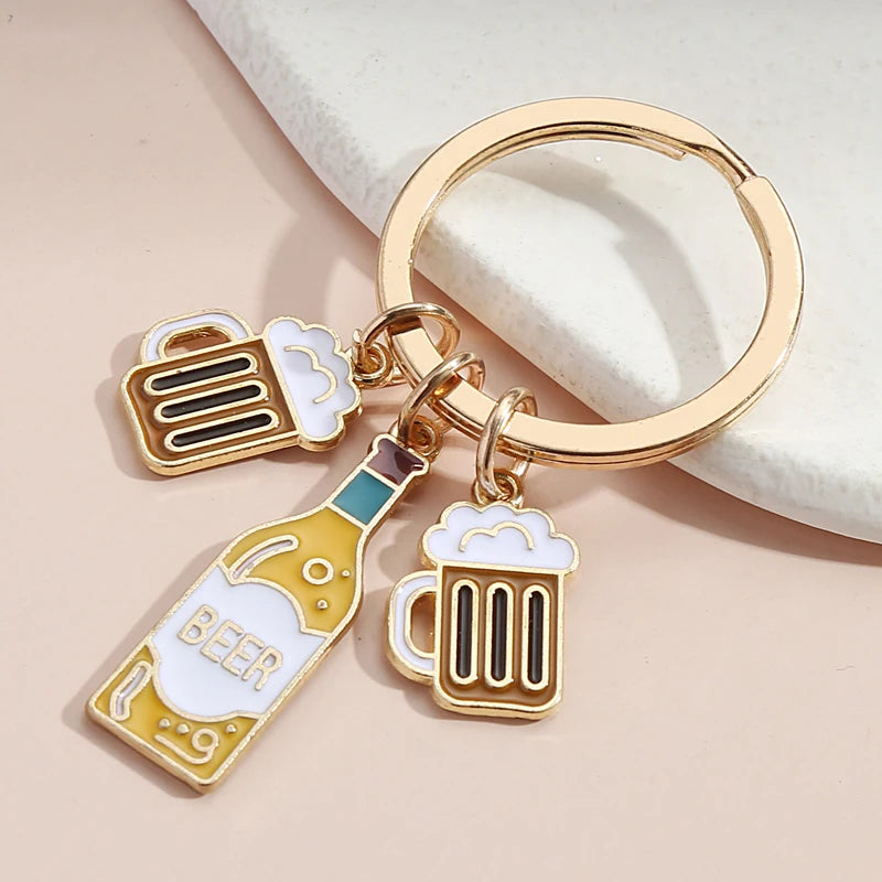 Enamel Wine & Beer Keychain – Trendy Bar-Themed Key Ring for Bags, Cars & Gifts