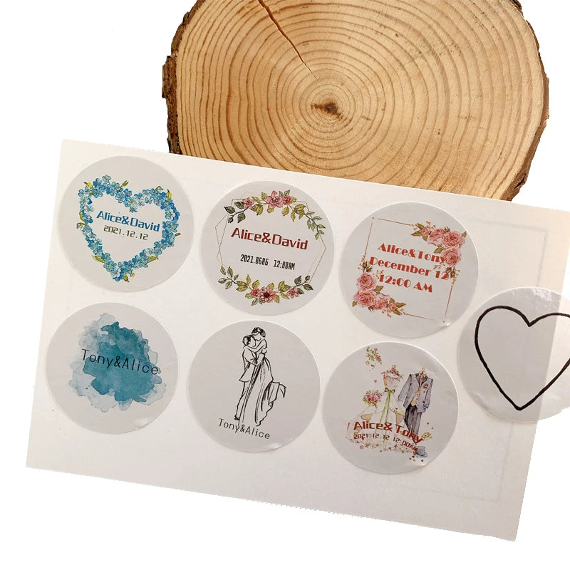 Custom Floral Frame Design Stickers – Personalized Round Labels for Weddings, Gifts & Packaging (100pcs)