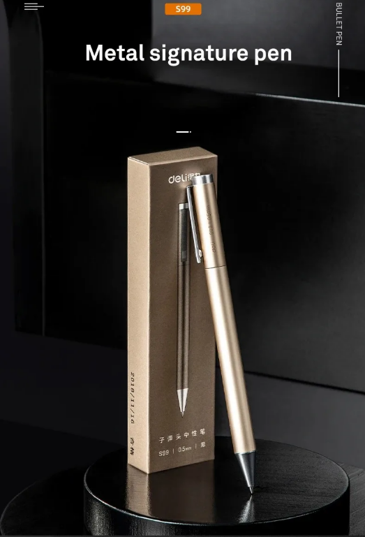 Xiaomi DELI Metal Sign Pen 0.5mm Gel Ink Pens Golden Silver Color Metallic Writing Pen Office Supplies