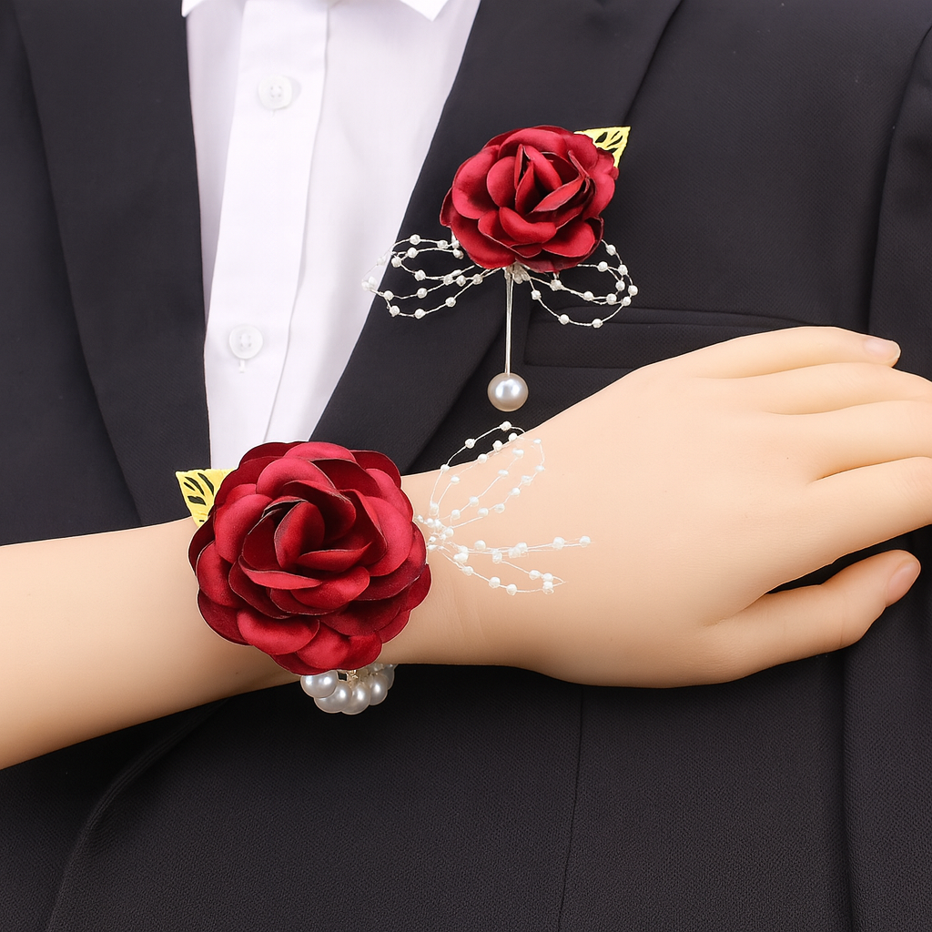 Elegant Rose Wrist Corsage & Boutonniere – Perfect for Weddings, Proms & Formal Events