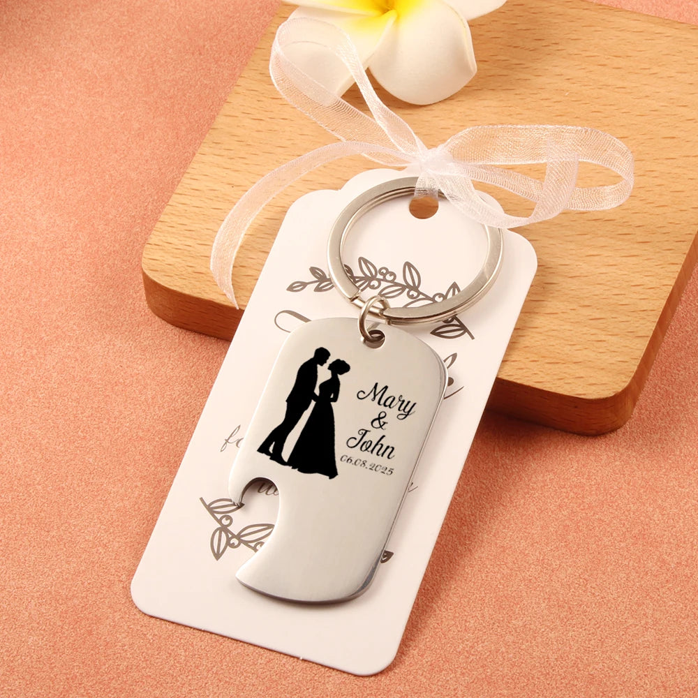Custom Engraved Bottle Opener Keychain – Wedding Guest Favors & Party Souvenir
