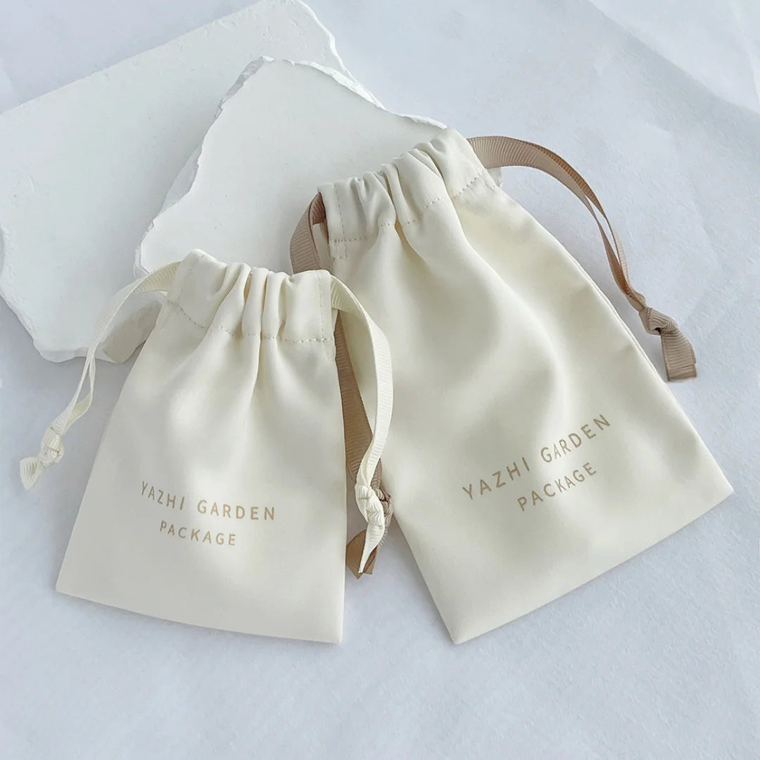 Custom Logo Satin Drawstring Pouches – Luxury Silk Jewellery Gift Bags & Wedding Favor Bags (50, 100pcs)