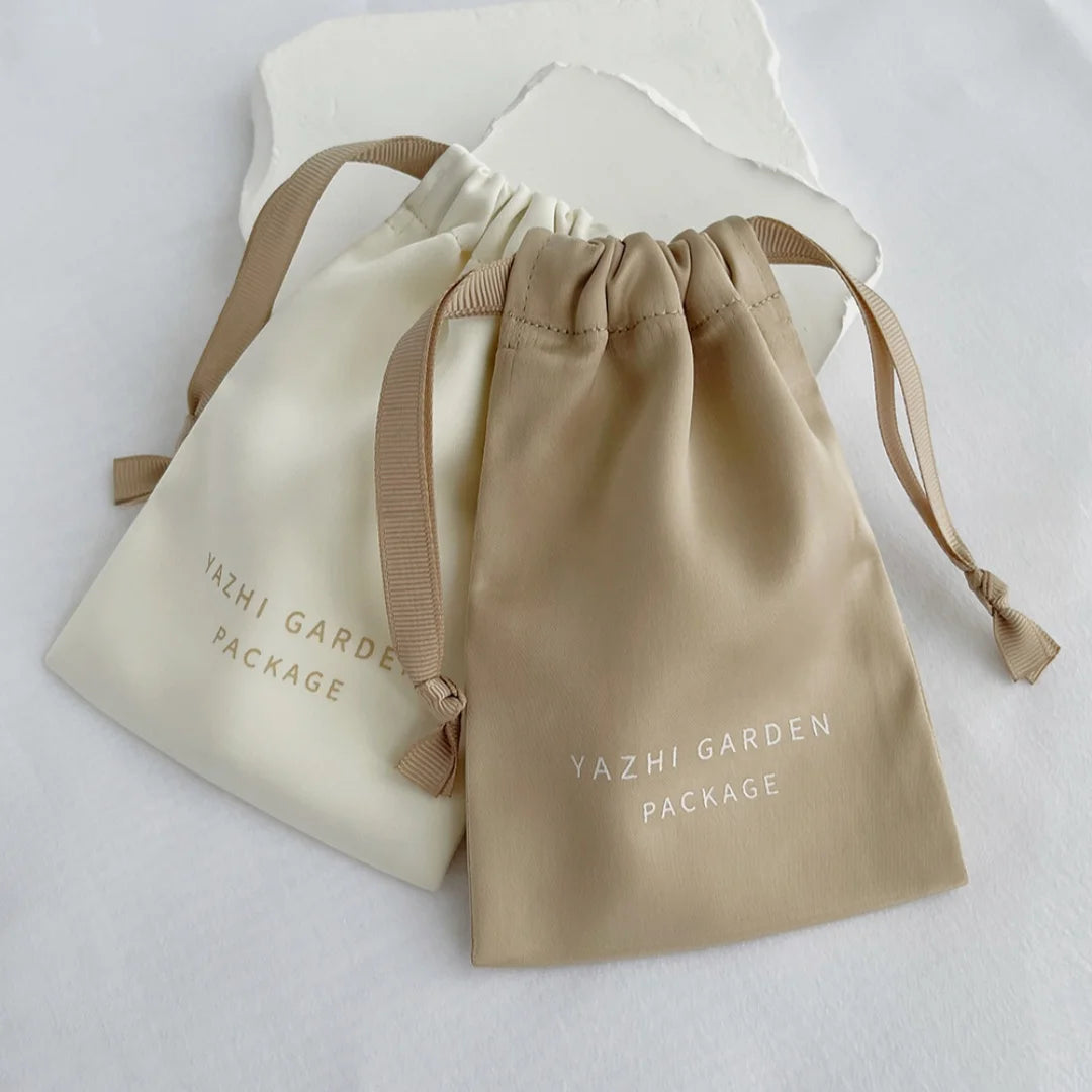 Custom Logo Satin Drawstring Pouches – Luxury Silk Jewellery Gift Bags & Wedding Favor Bags (50, 100pcs)