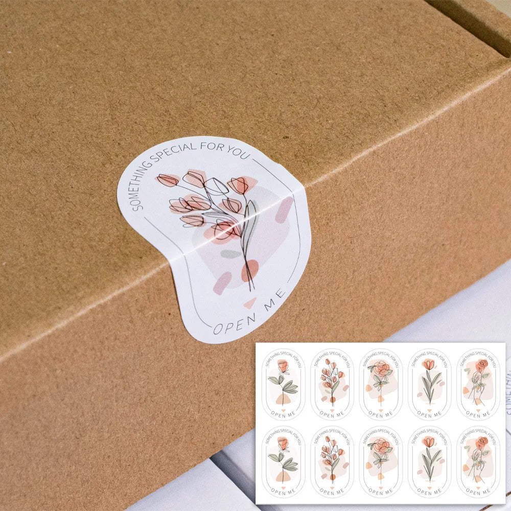 Botanical “Happy To See You” Stickers – Elegant Small Business & Gift Box Seals (100pcs)