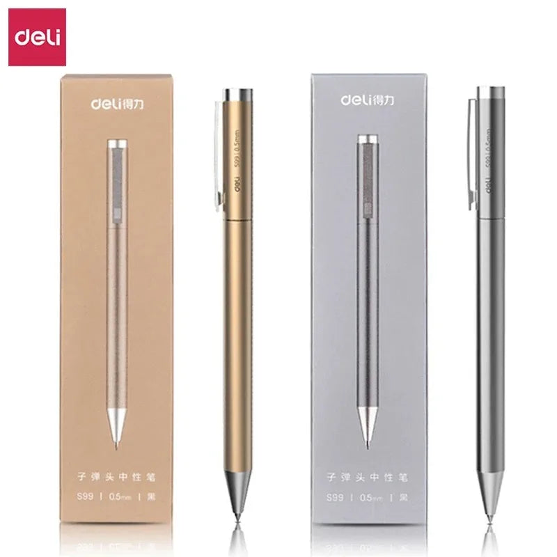 Xiaomi DELI Metal Sign Pen 0.5mm Gel Ink Pens Golden Silver Color Metallic Writing Pen Office Supplies