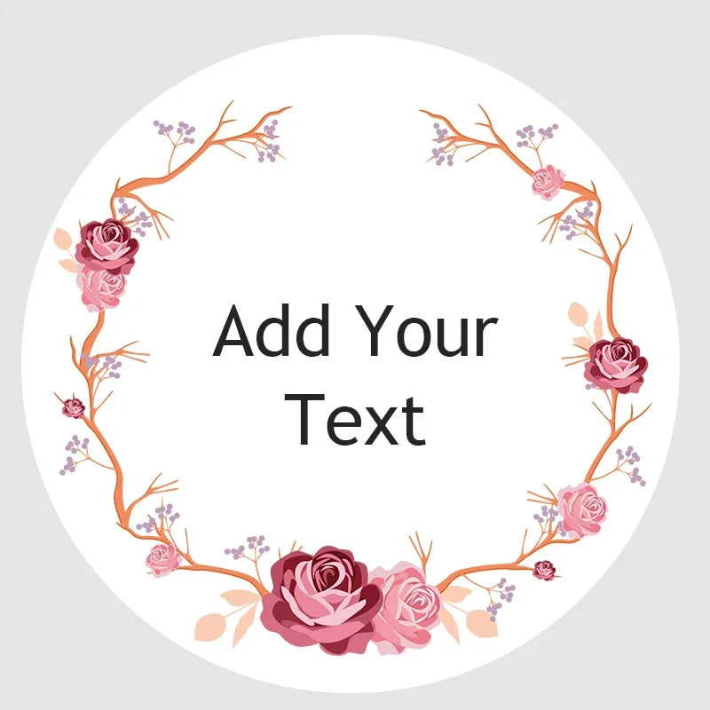 Custom Floral Frame Design Stickers – Personalized Round Labels for Weddings, Gifts & Packaging (100pcs)