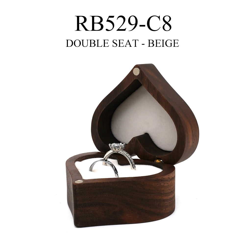Engraved Heart-Shaped Wooden Ring Box – Personalized Wedding & Proposal
