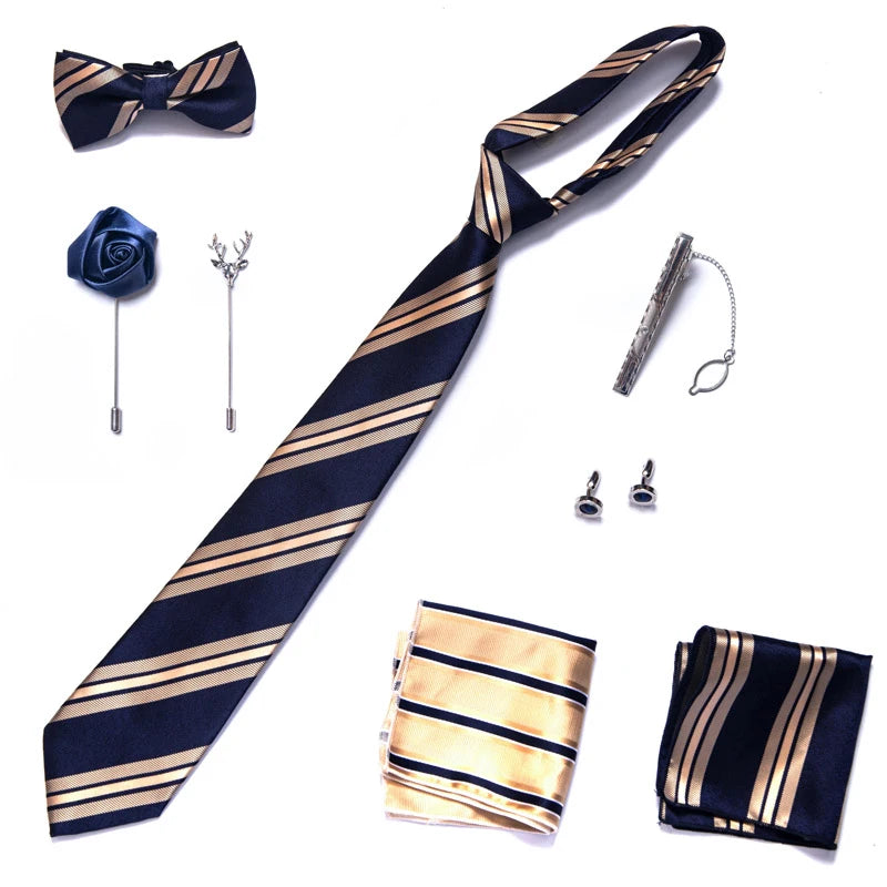 8-in-1 Luxury Silk Tie Gift Set – Necktie, Bow Tie, Pocket Squares, Cufflinks, Tie Clip & Brooches in Elegant Box