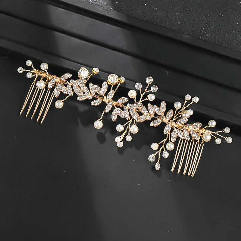 Wedding Pearl Leaf Crystal Hair Comb Hairpin Headband Tiara For Women Bride Queen Party Wedding Bridal Hair Accessories Jewellery