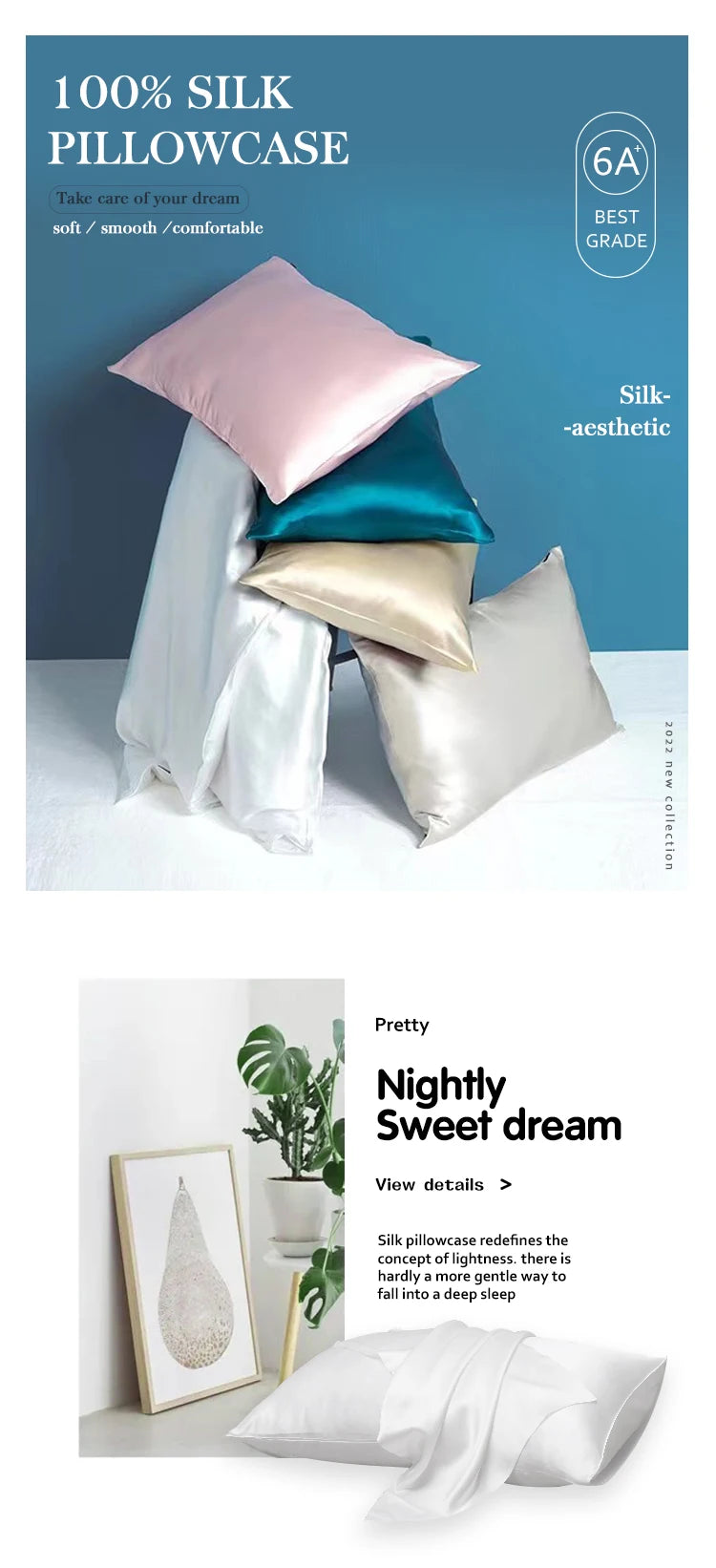 Luxury 100% Mulberry Silk Pillowcase – 19 Momme, Hidden Zipper, Both Sides Real Silk, Queen & King Sizes