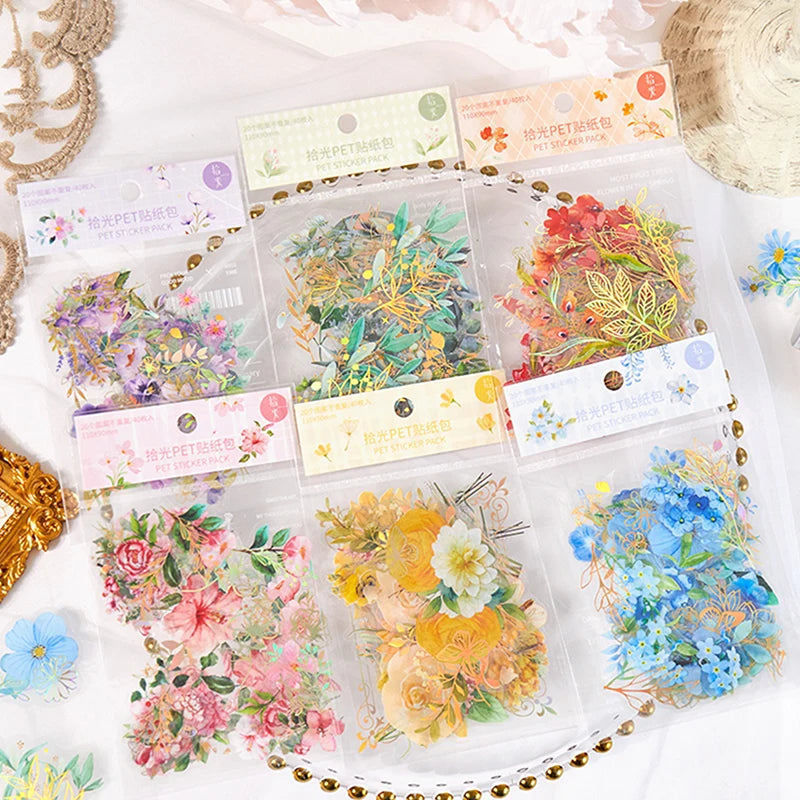 Blossom Dreams PET Sticker Pack – 40 Aesthetic Floral Stickers for DIY Journals, Gifts & Scrapbooks
