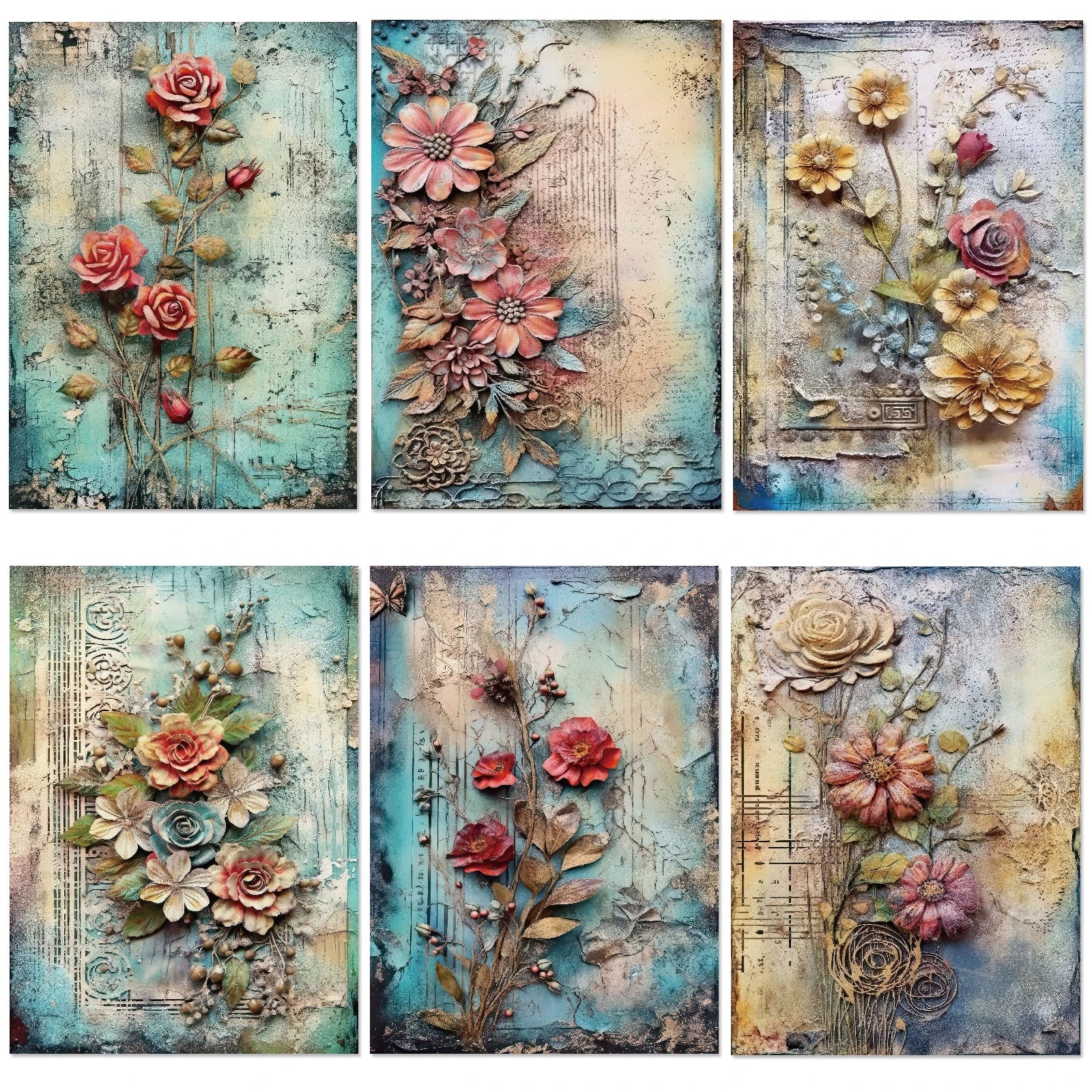 Vintage Flower Scrapbook Paper Set – Retro Floral Craft Sheets for Journals, Cards & DIY Art (12 sheets)