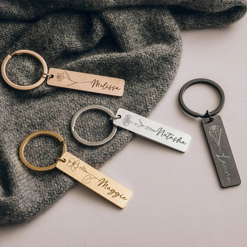 Free Personalized Custom Metal Keychain Stainless Steel Keyring Engraved Name Keychain