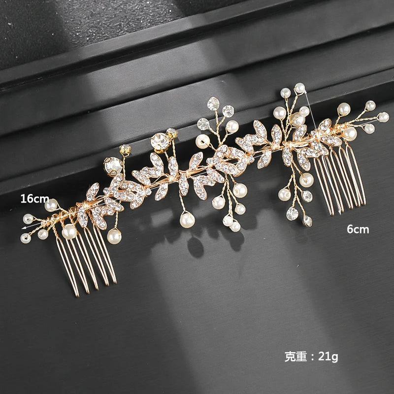 Wedding Pearl Leaf Crystal Hair Comb Hairpin Headband Tiara For Women Bride Queen Party Wedding Bridal Hair Accessories Jewellery