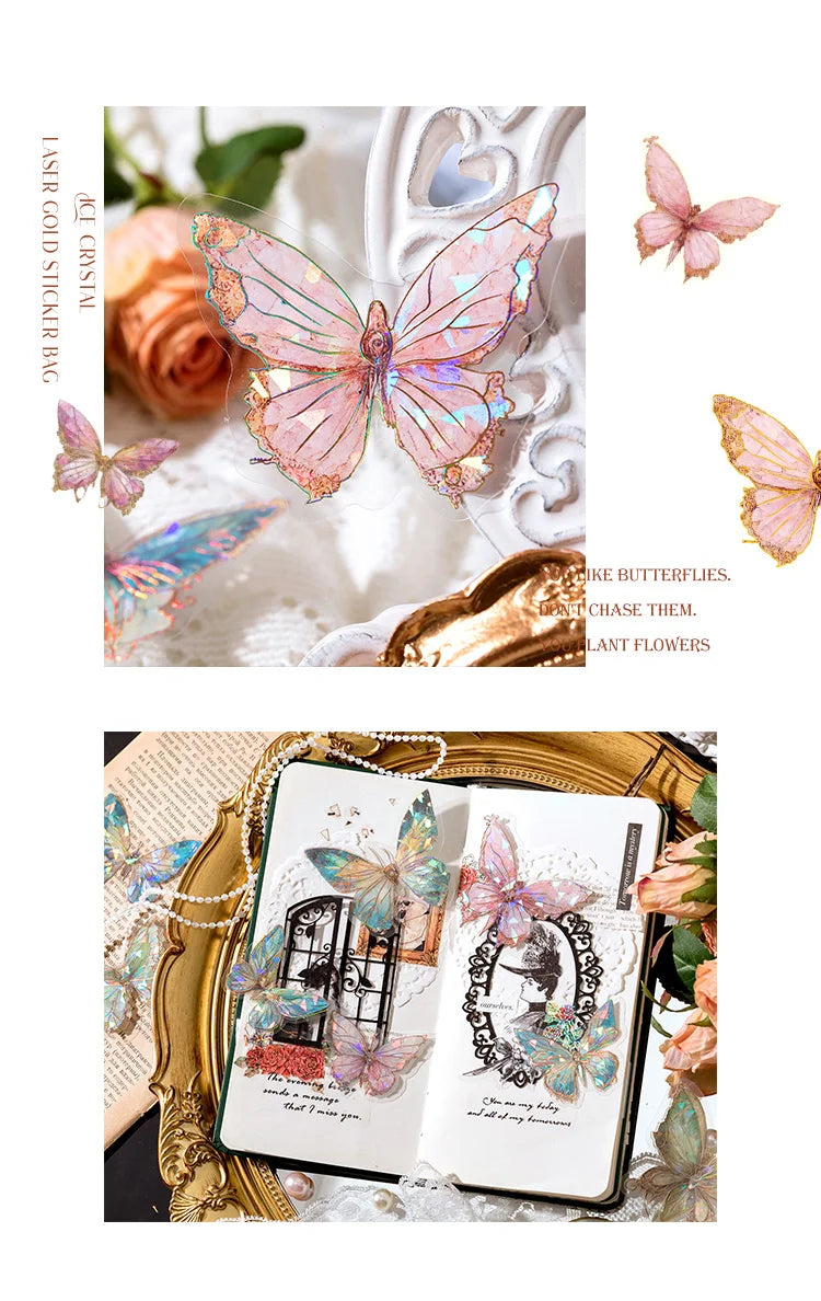 🦋 3D Butterfly Laser Stickers – Stereoscopic Gold Foil PET Scrapbook Set (30 Pcs)