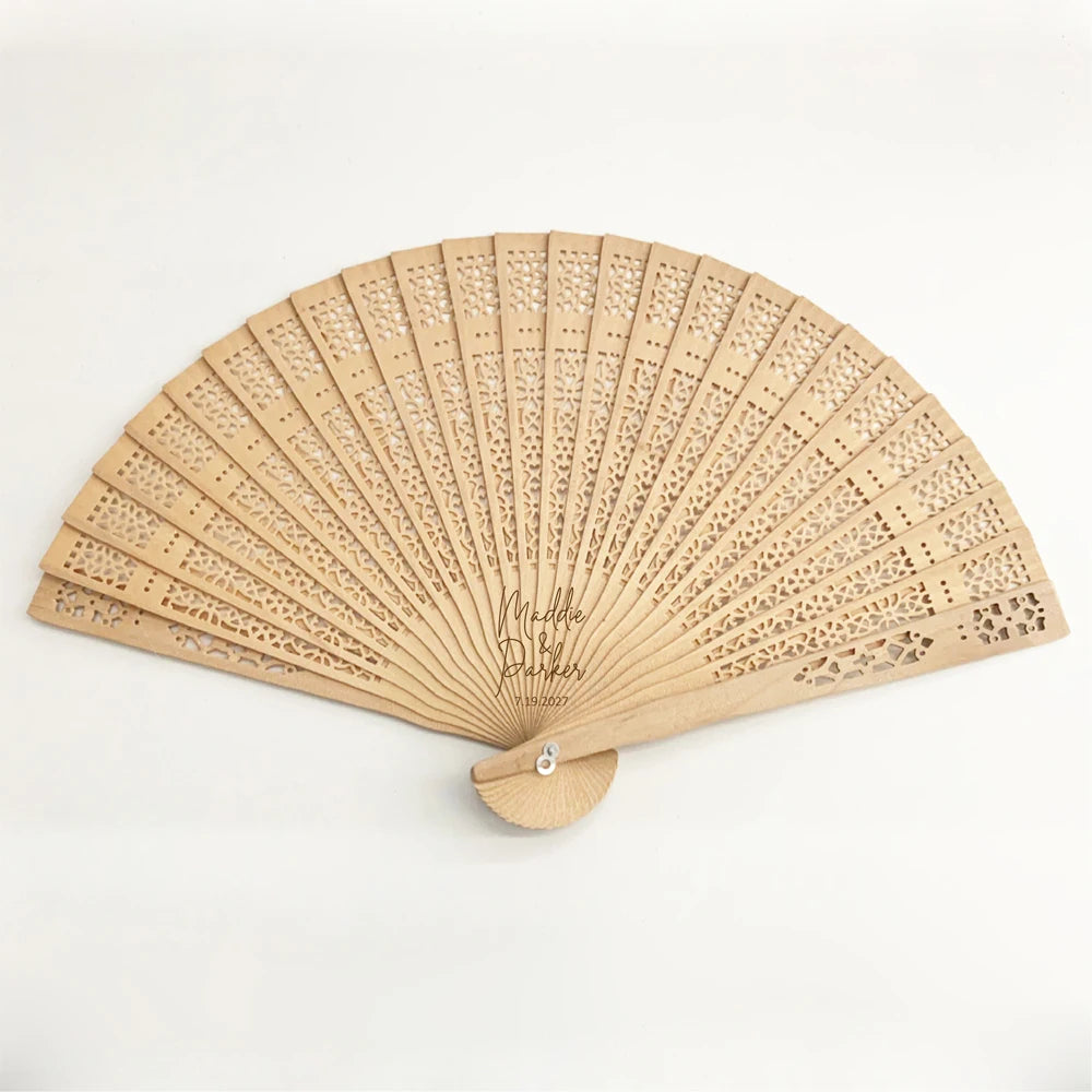 Personalized Wooden Folding Hand Fans – Custom Wedding Guest Gifts with Fan Bag (10/50pcs)