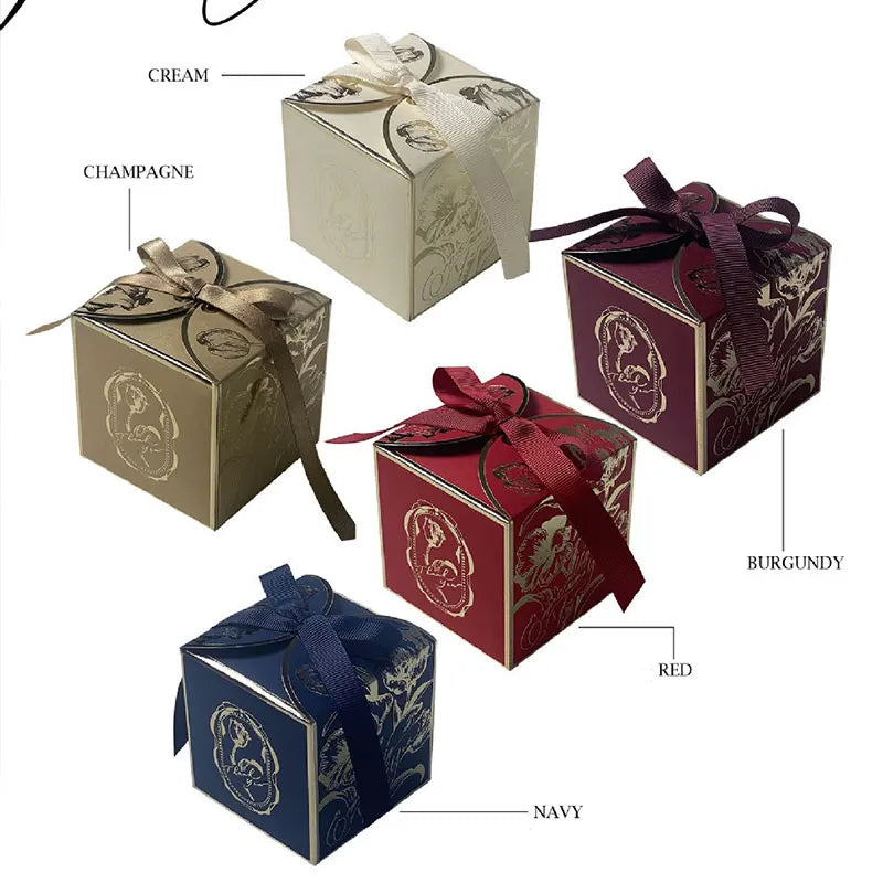 Luxury French Style Wedding Candy Boxes – Golden Paper Gift Favor Box with Ribbon (10–100pcs Lot)