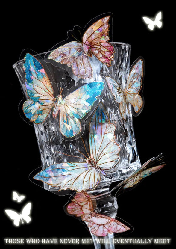 🦋 3D Butterfly Laser Stickers – Stereoscopic Gold Foil PET Scrapbook Set (30 Pcs)