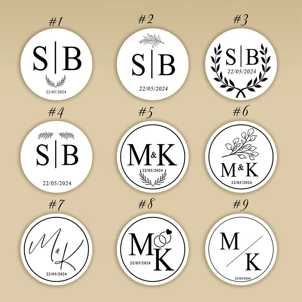 Personalized Gold-Foil Clear Stickers (50pcs) – Custom Monogram Envelope Seals, 3–8 cm Round