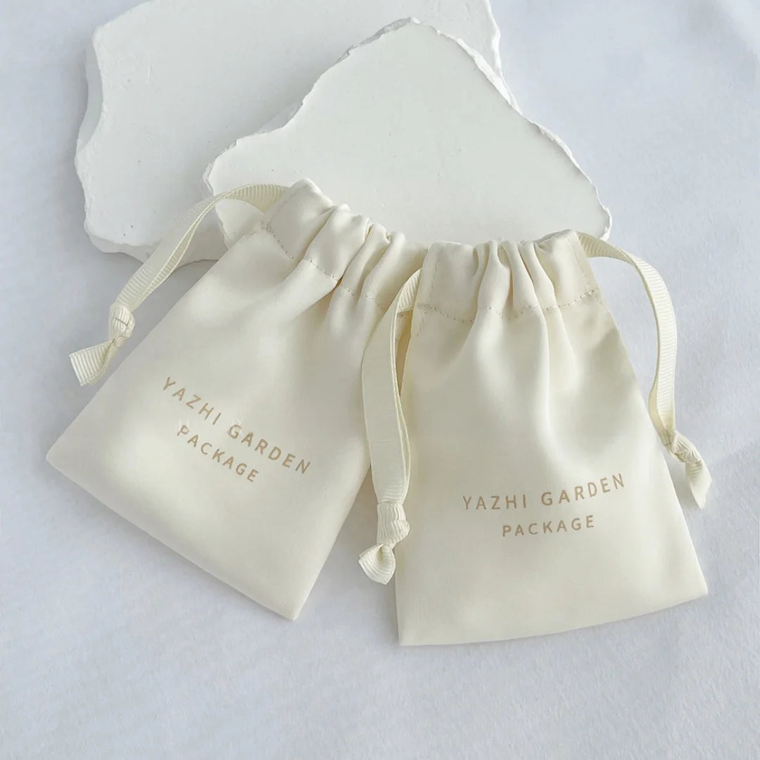 Custom Logo Satin Drawstring Pouches – Luxury Silk Jewellery Gift Bags & Wedding Favor Bags (50, 100pcs)