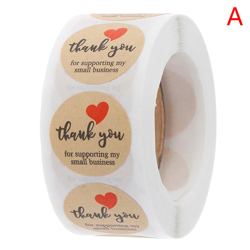 Vintage Kraft “Thank You” Stickers – 500pcs Roll for Small Business Packaging & Gifts