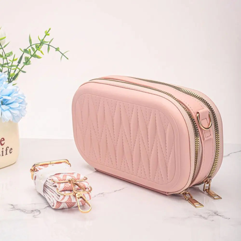 Trendy PU Leather Travel Makeup & Jewellery Organizer Pouch – Crossbody Bag with Strap