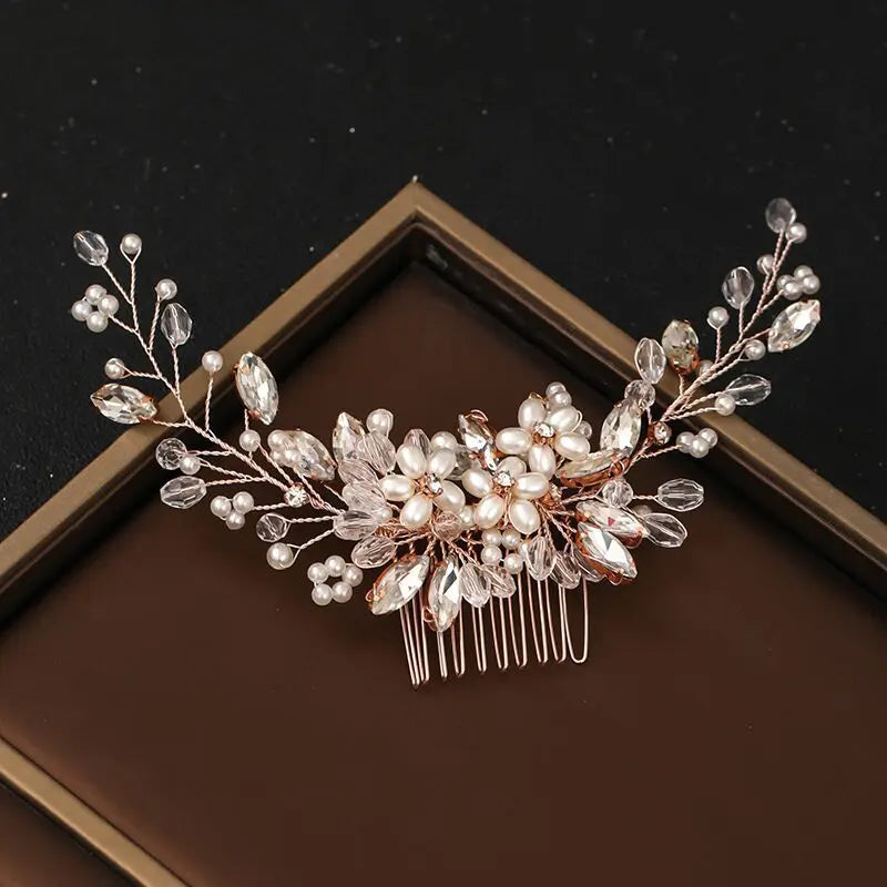 Elegant Crystal Rhinestone & Pearl Bridal Hair Comb – Wedding Headpiece Tiara for Brides & Bridesmaids