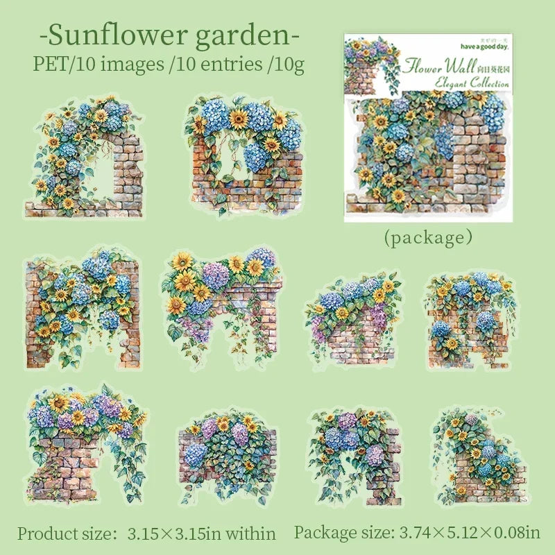 Floral Wall PET Stickers – Elegant Garden-Themed Collage Set for Scrapbooking & Journaling