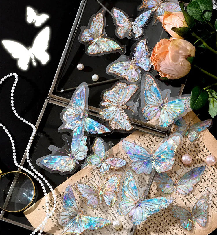 🦋 3D Butterfly Laser Stickers – Stereoscopic Gold Foil PET Scrapbook Set (30 Pcs)