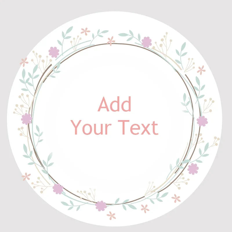 Custom Floral Frame Design Stickers – Personalized Round Labels for Weddings, Gifts & Packaging (100pcs)